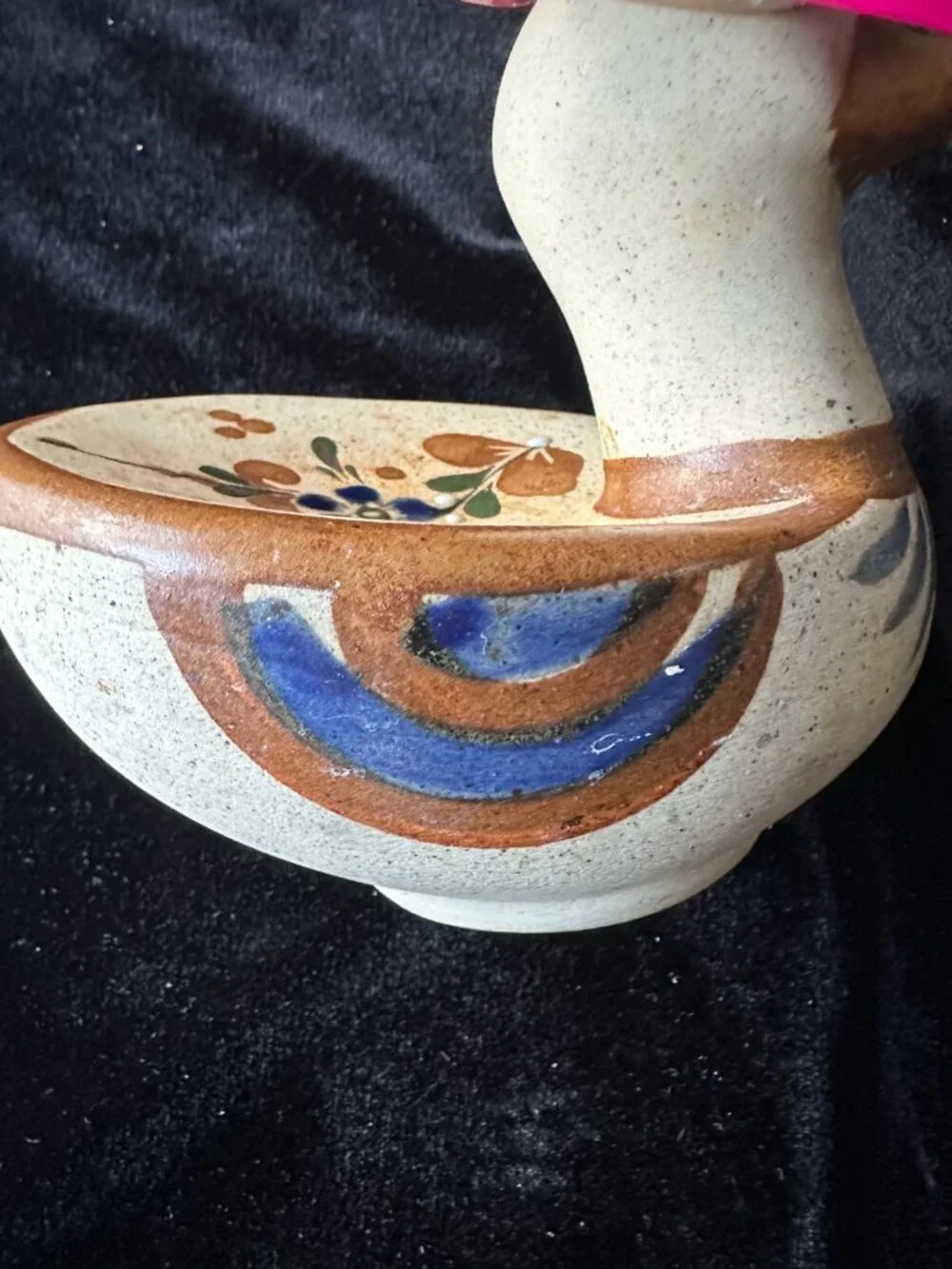 Vintage Mexican Signed Tonala Mexican Pottery Bird Duck Handpainted Folk Art